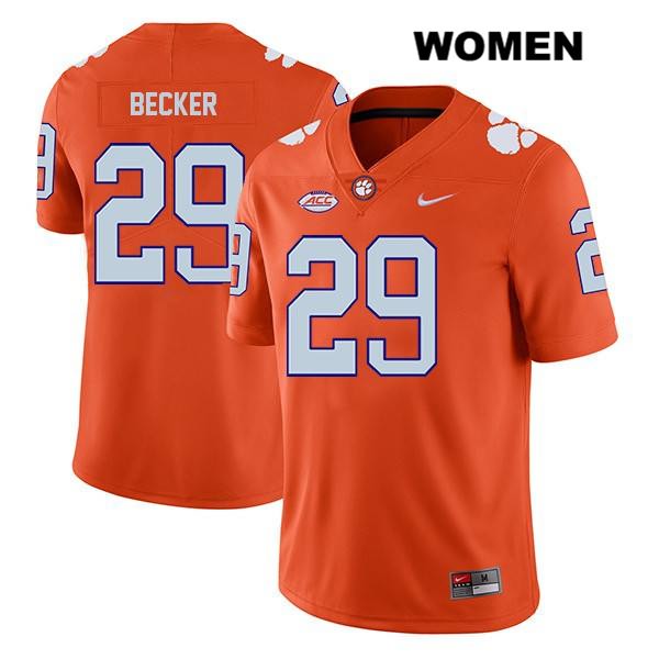 Women's Clemson Tigers #29 Michael Becker Stitched Orange Legend Authentic Nike NCAA College Football Jersey IRB5446LN
